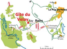 position du gîte du Velay dans le Pays du Velay